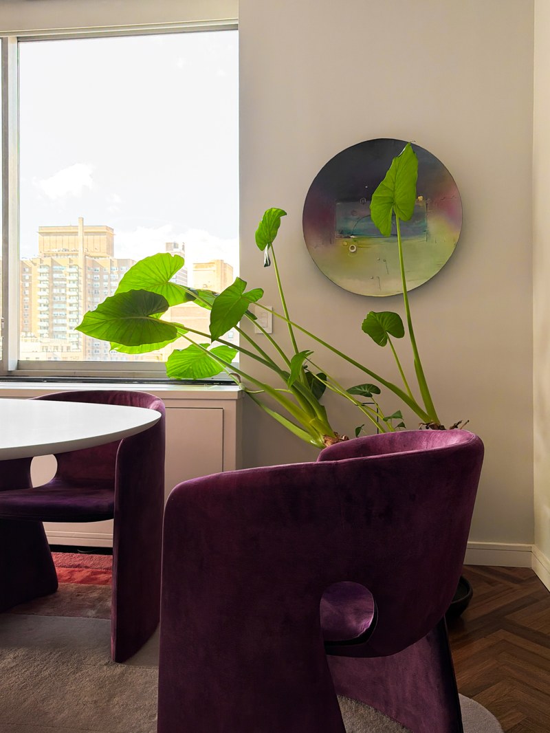 Purple dining chair and greenery