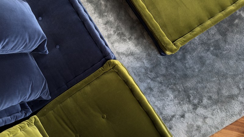 Olive and navy velvet from above