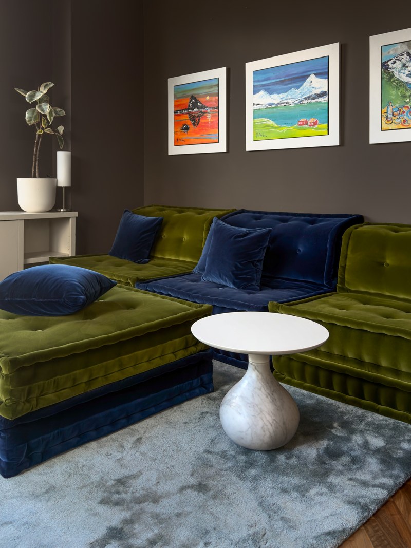 The lounge with a sculptural white table