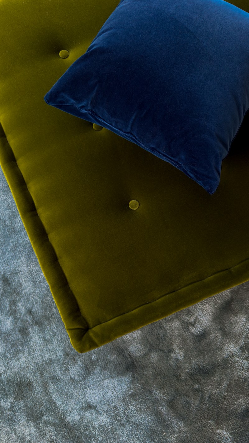 Navy and olive upholstery details