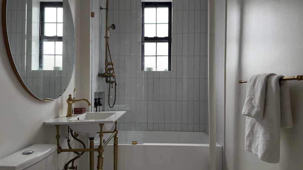 Bathroom with a pedestal sink