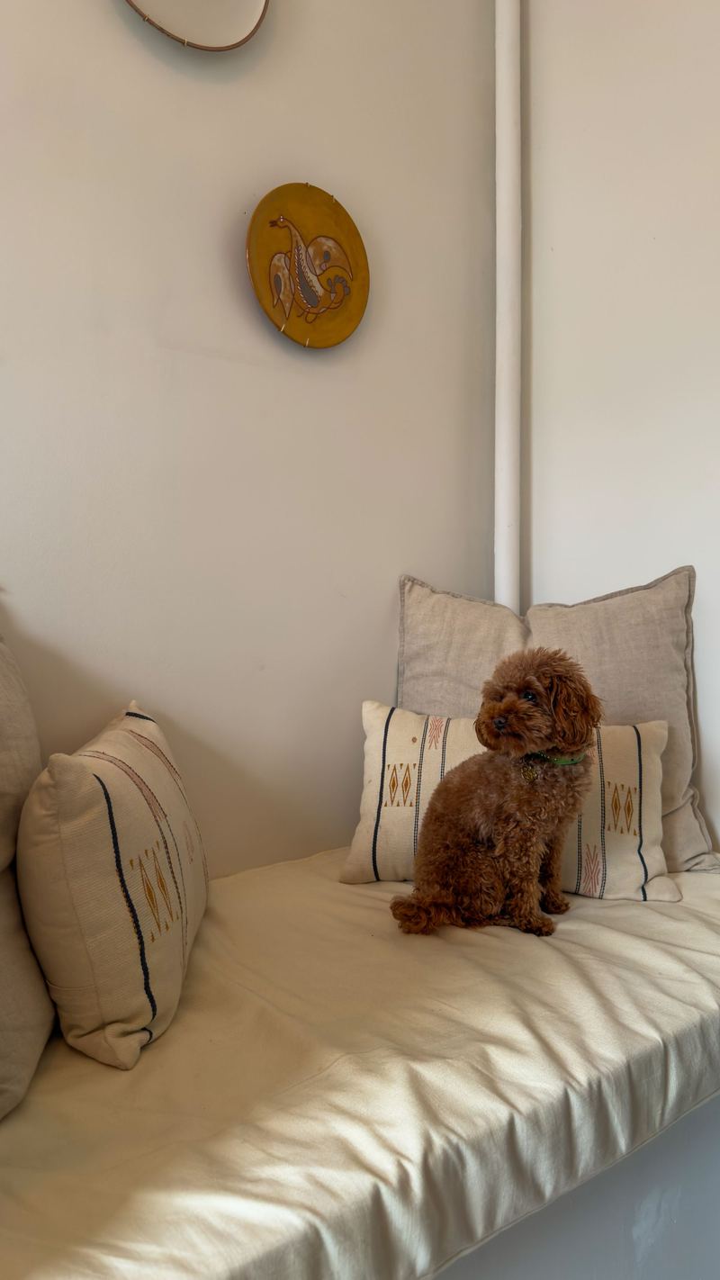 Window seat with linen cushions